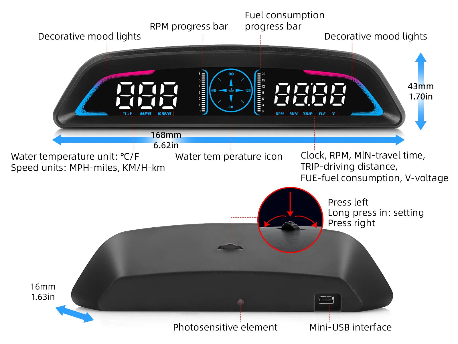 Proyector HUD B3 OBD2 | Velocímetro Inteligente para Auto