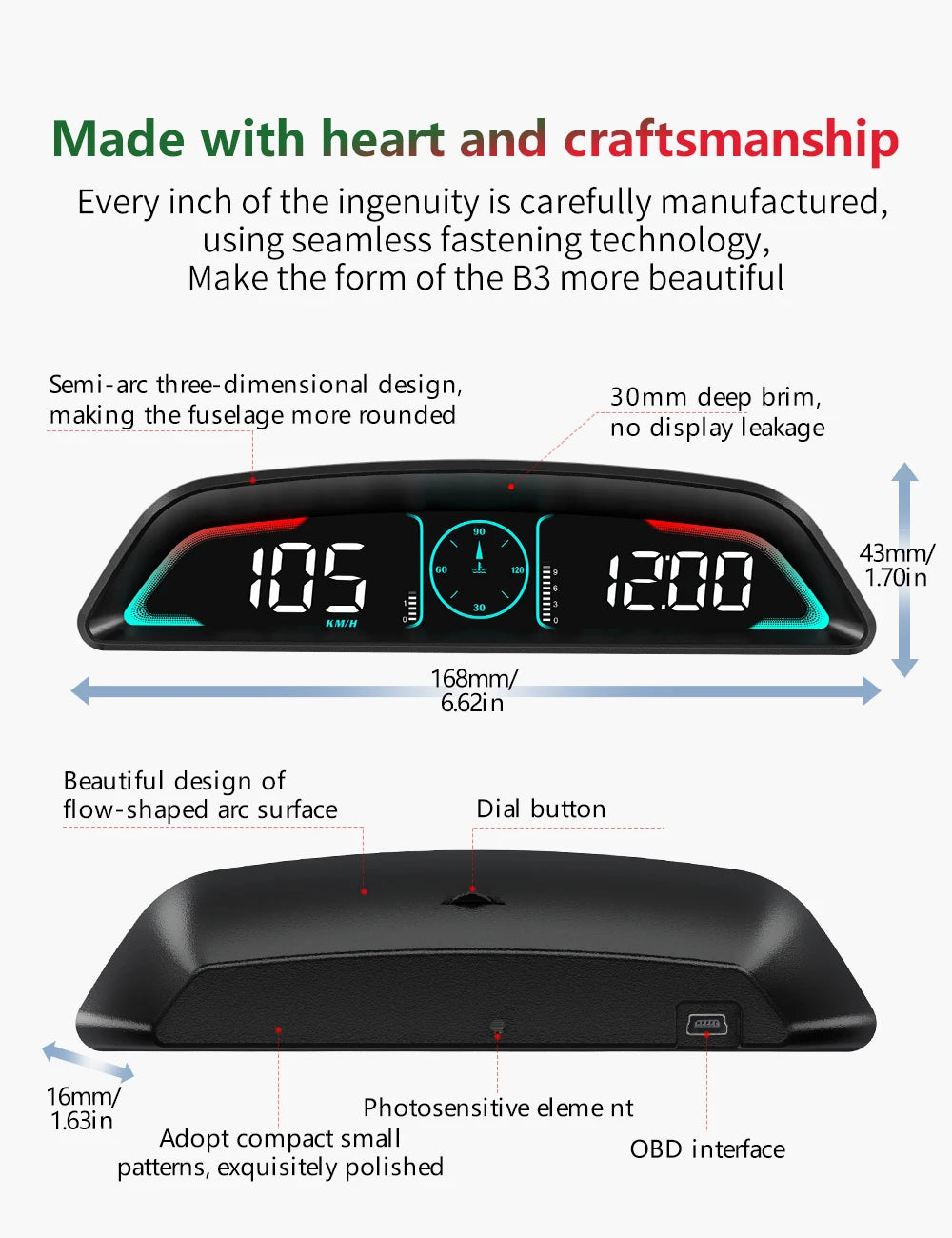 Proyector HUD B3 OBD2 | Velocímetro Inteligente para Auto